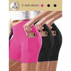 3-PackWomen'sSportsShortsSet,HighWaist,Breathable,SummerSportsCyclingShorts,PocketStretchableTightFitnessWear,SuitableforDailyExerciseandCasualUse