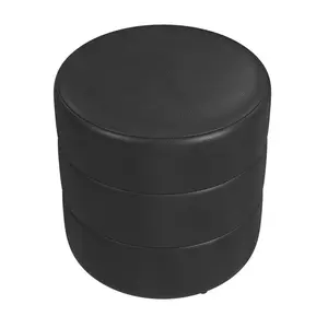 HomePop Upholstered Round Ottoman Black Faux Leather