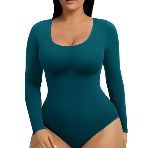 FeelinGirl Womenswear Seamless Long Sleeve Panty Bodysuit for Tummy Control Square Neck Going Out Fabric Comfortable Casual Breathable newarrivals SohoChic