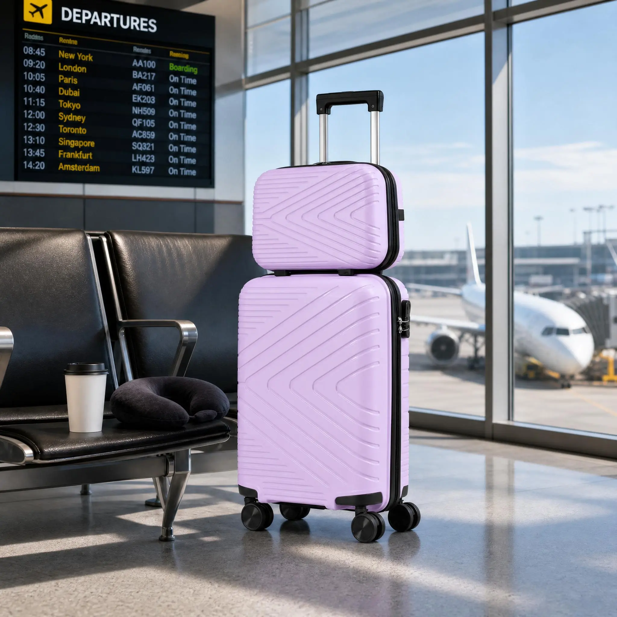 2-Piece Durable Hardshell Luggage Set, Lightweight Spinner Wheels, Combination Lock, 14in Cosmetic Case & 20in Carry On Suitcase, Multiple Styles, Travel Must Haves for Travel & Vacation, Durable Luggage