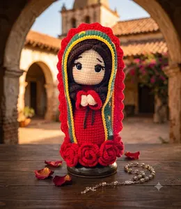 Handmade Crochet Virgin Mary Doll - Cute Our Lady of Guadalupe Amigurumi - Religious Keepsake Gift (20-23cm)