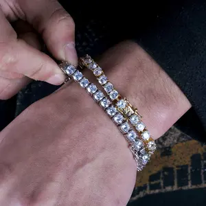 Hip Hop Brass 4mm Tennis Bracelet Rose Silvery Gold Plated Bling Zircon Chain Hip Hop Jewelry for Men Women