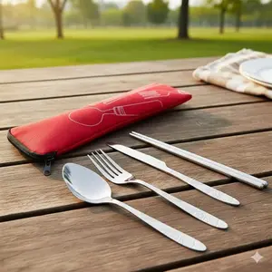 Portable Stainless Steel Cutlery Set for Camping & Travel | 4-piece Utensil Kit with Carrying Case | durable Outdoor Picnic, Office, Home Essentials | Rust-proof & Compact