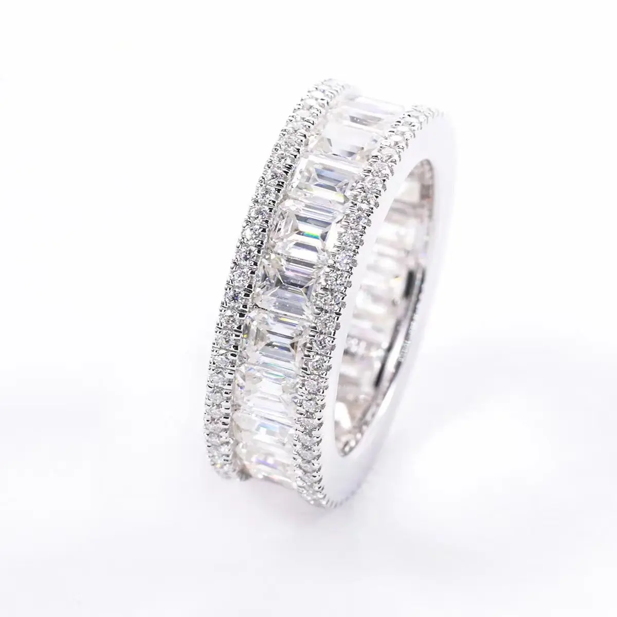 Moissanite Eternity Ring, Rectangle Princess Cut D 0.3 CT Each S925 Sterling Silver Wedding Band Ring