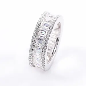 Moissanite Eternity Ring, Rectangle Princess Cut D 0.3 CT Each S925 Sterling Silver Wedding Band Ring