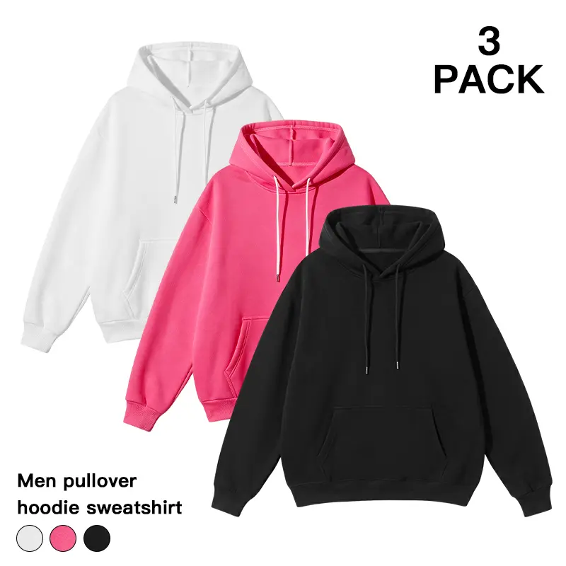 Oversized 3 Pack Men Pullover Hoodie Sweatshirt Basic Solid Hooded Sweatshirts Casual Daily Streetwear for Fall Winter Gym Travel Hangout