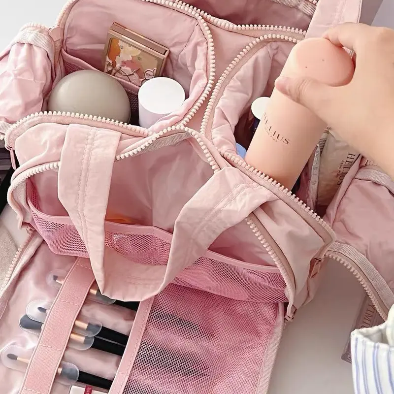 Women's Handheld Cosmetic Pouch - High-Capacity Waterproof Makeup Organizer Pouch, Multi-Compartment Travel Cosmetic Bag, Wide Open Zip Fly Quick-Open Access, Top Single Handle Strap, Lightweight Home Organizer for Toiletries, Outdoor Use, Gifts for Women
