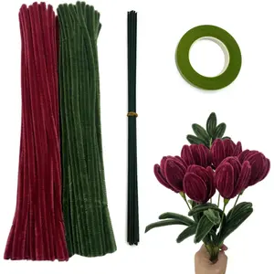 200 count Craft Pipe Cleaners Flower Kit,Chenille Stem Pipecleaner Set for Craft  Rose Bouquet Making,DIY Projects and Holiday Decorations (Pine Green +  Red)
