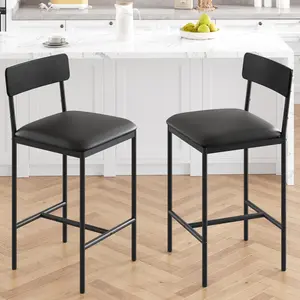 GAOMON Bar Stools Set of 2 with Backrest, Counter Height Kitchen Stools, Upholstered Swivel Seat with Footrest, Rustic Black Stools for Kitchen Island, Dining & Bar, Easy Assembly