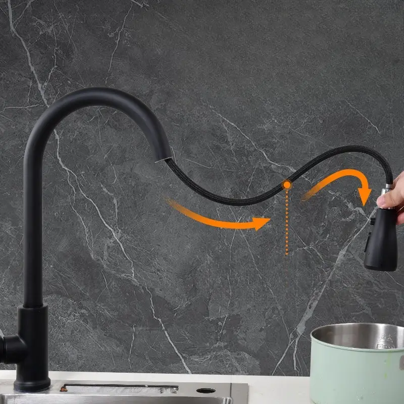 Modern Pull-Out Faucet with Extended Splashproof Spray Head - Hot & Cold Dual Function 304 Stainless Steel - Contemporary Design for Kitchen & Bathroom Use - Versatile Water Spray Modes Kitchen Faucets