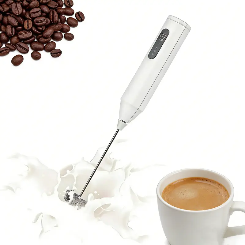 Milk Frother Wand Rechargeable Handheld Drink Mixer, USB-C Electric Whisk with Stainless Steel Whisk for Coffee, Lattes, Cappuccino, Matcha, Hot Chocolate&Creamer
