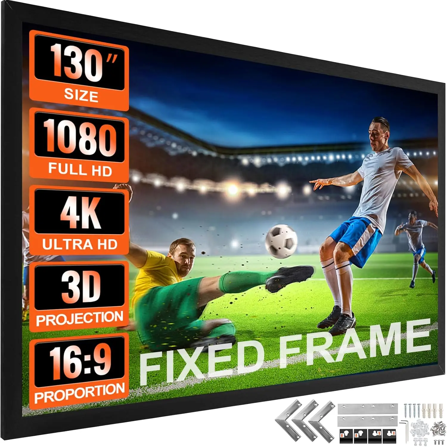 Spring new arrivals Projector Screen Fixed Frame 130inch Diagonal 16:9 Movie Projector Screen 4K HD with Aluminum Frame Projector Screen Wall Mounted for Home Theater Office