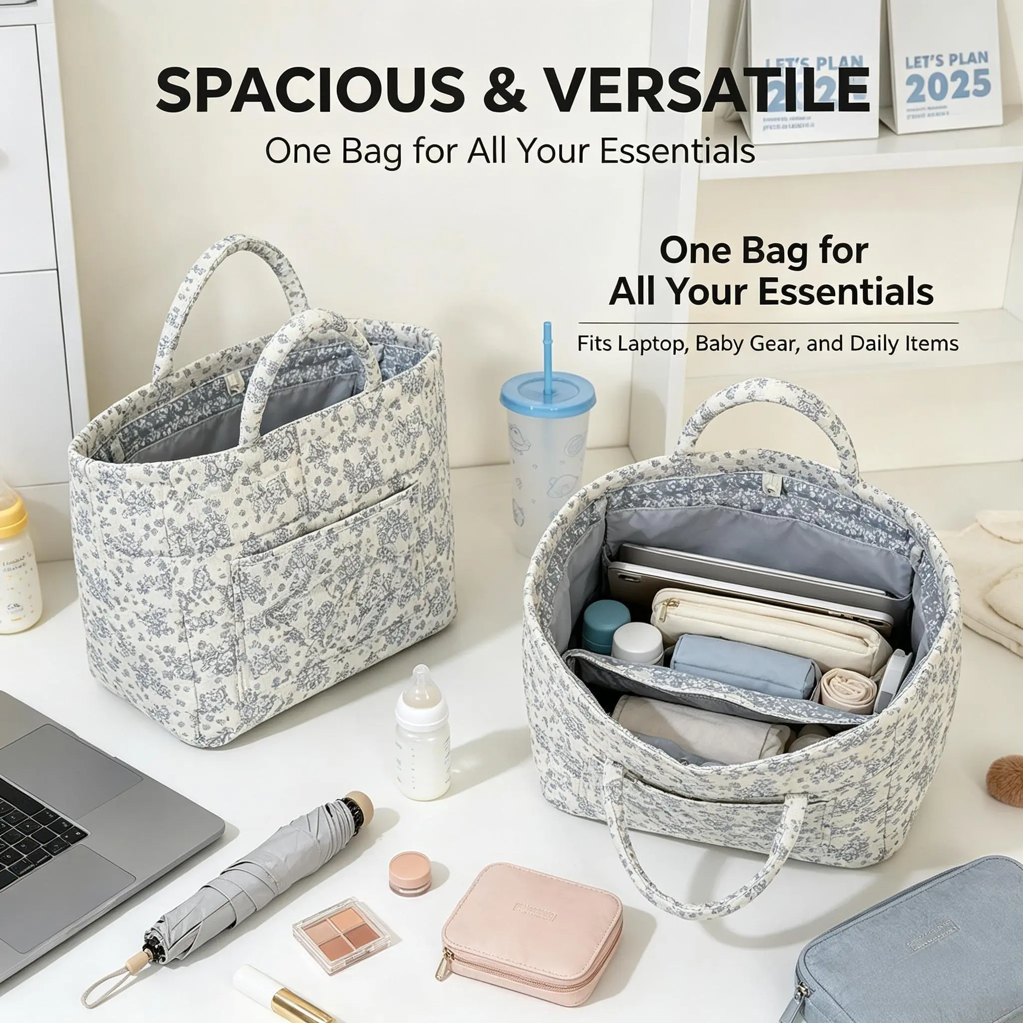 Large-capacity foldable floral storage basket - Multi-functional storage basket, suitable for bedroom, bathroom and washing machine storage, suitable for storing dirty clothes, daily items, toys, portable hand-held storage basket.Women's exclusive.