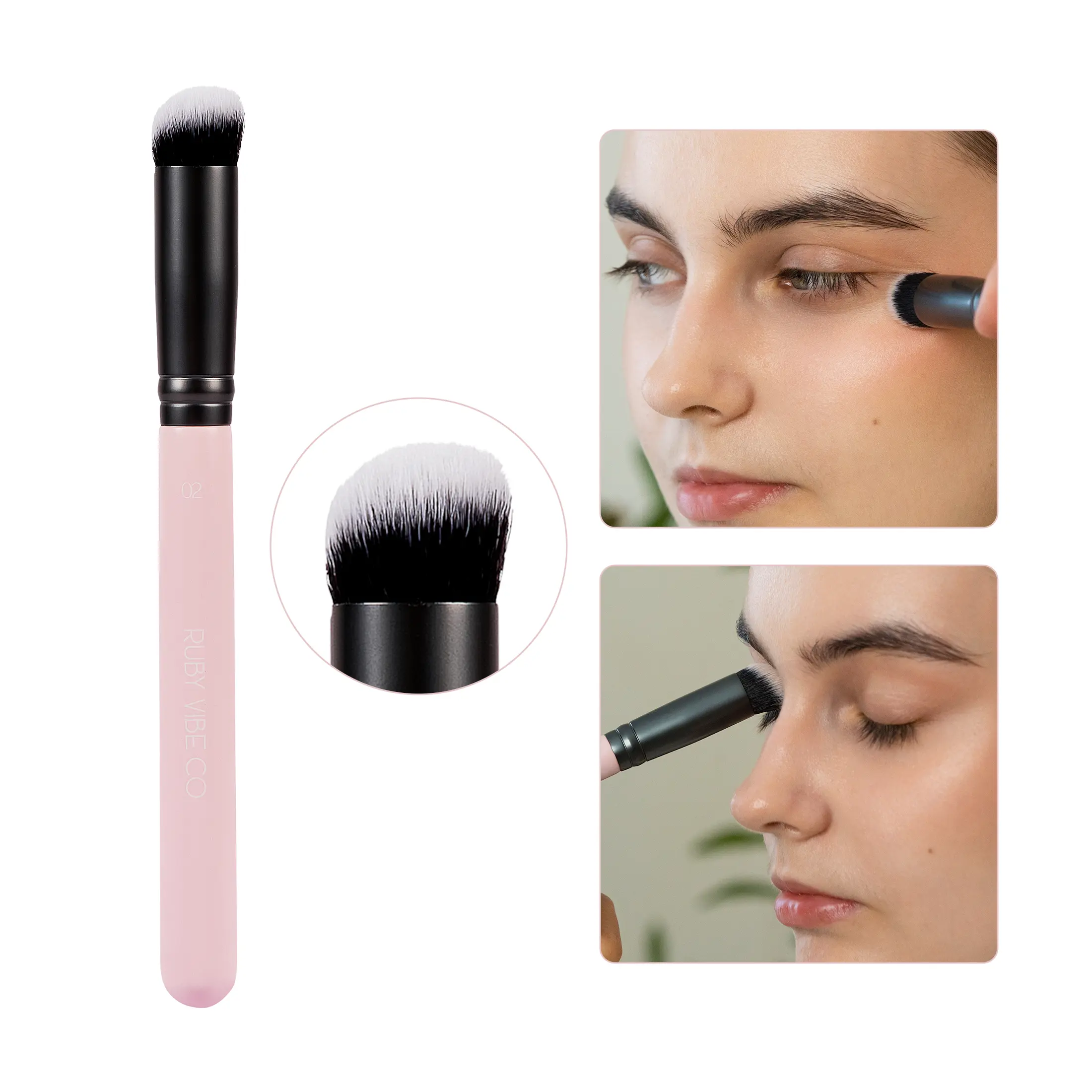 RUBY VIBE CO PrecisionConceal Pro Brush 010 Flat Concealer Brush for Under Eye & Nose Contour, Mini Angled Makeup Brush with Synthetic Bristles
