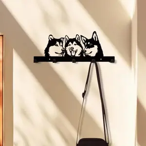 Husky Trio Design Wall Mounted Key Rack, Stylish Black Iron Entryway Hanger for Home and Room Organization, Garden Decoration Supplies