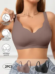 Women's Wireless Jelly Bra Set, Underwear, Breathable Mesh Fabric, Soft Medium Support, Adjustable Wide Straps, Plain Design, Daily Wear