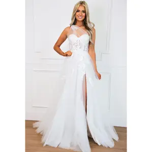 Garden Wedding  One Shoulder Floral Applique Tulle Wedding Dress: Off White