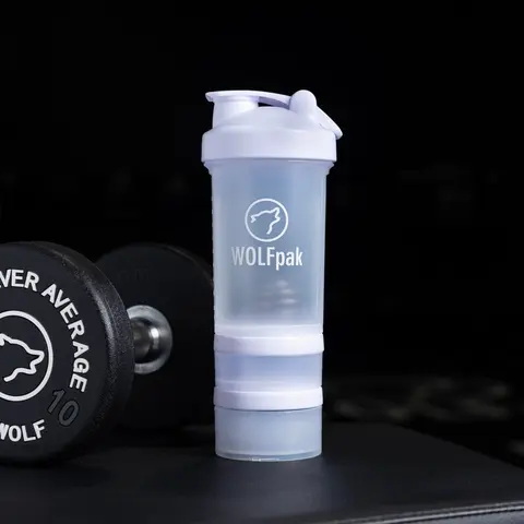 Arctic White Shaker Bottle Tumbler Cup, 16oz Drinkware with 1 Shaker Container, 1 Pill Organizer, and Storage Compartments for Kitchen Use