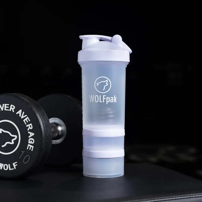 Arctic White Shaker Bottle Tumbler Cup, 16oz Drinkware with 1 Shaker Container, 1 Pill Organizer, and Storage Compartments for Kitchen Use
