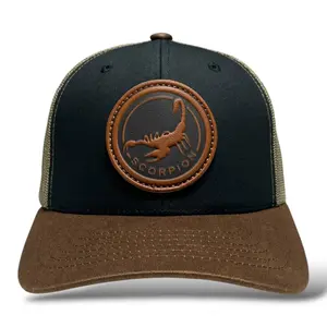 Scorpion Leather Patch Trucker Hat, Snapback, Canvas Curved Brim