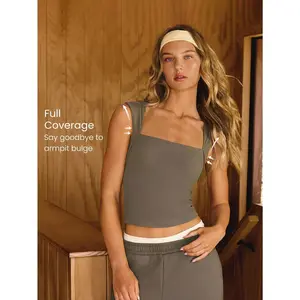 GLOWMODE FeatherFit™ Full Underarm Hip Length Square Neck Basic Tank Top Low Impact Yoga Pilates Studio Daily Removable Cups