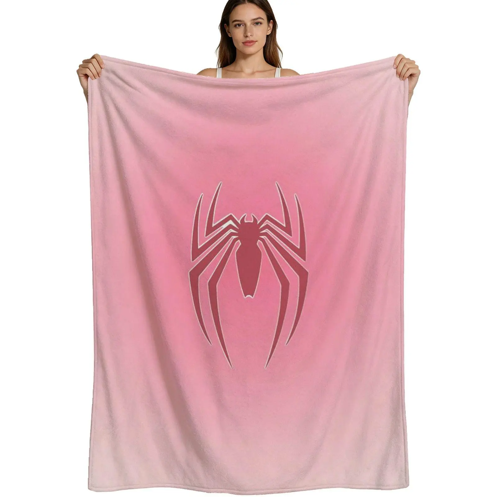Cute Aesthetic, Warm Flannel Blanket, Pink Spider Hero Design, Soft Plush Fabric, For Girls Bedroom Decor, 4 Sizes Available Single Pack