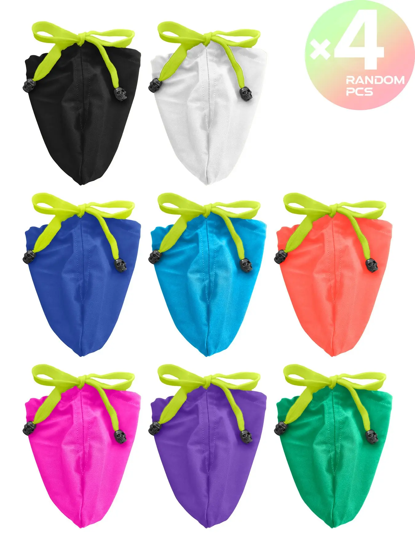 Random colors 2, 3, 4-piece set of men's trunks in regular fit. Men's underwear set with mini bikini and low-waist swimming trunks. Summer sexy trend fashionable swimming pool party drawstring solid color underwear.