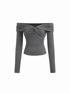 Cider Off-shoulder Twist Ruched Long Sleeve Top