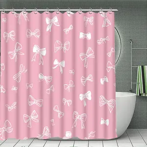 Butterfly Knot Print Shower Curtain Set, 4 Piece Bathroom Set Including Rug and Toilet Cover, Waterproof, Wall and Stylish Bath Accessories