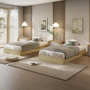 [FLASH SALE] Garvee Minimalist Wooden Platform Bed Frame – Floor-Standing, Sturdy Wood Slats, No Headboard, Low Profile, Space-Saving, Easy Assembly – Twin XL – Golden Tan Wood