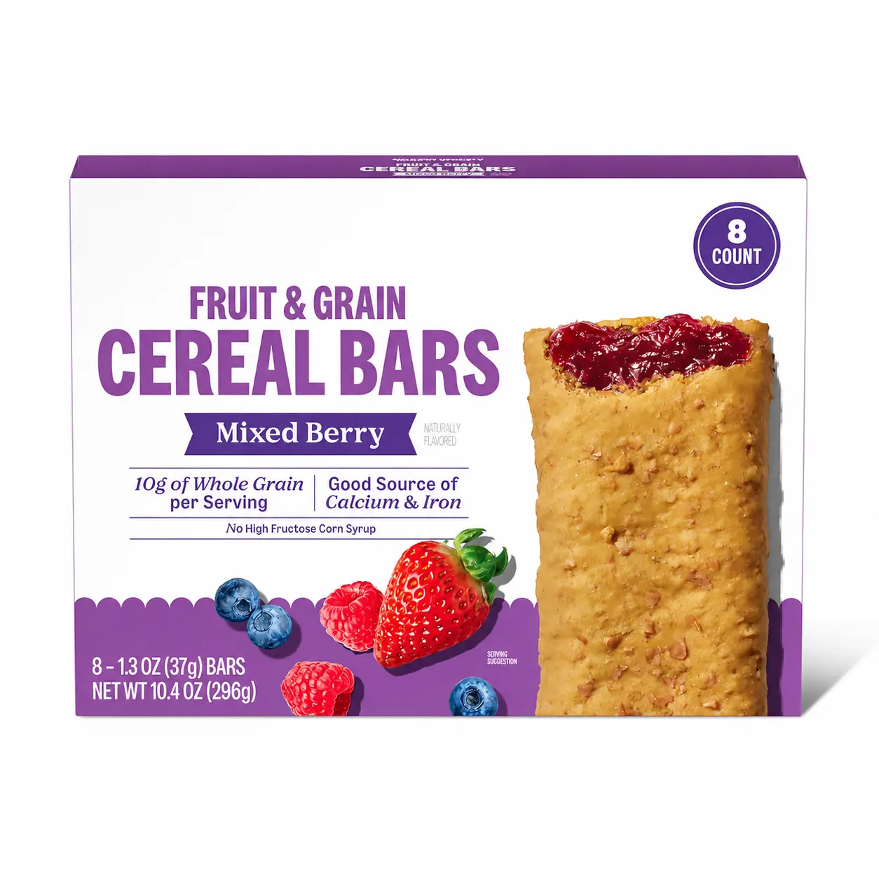Sweet Mixed Berry Fruit & Grain Cereal Bars, 8-Count Soft Baked Breakfast Snack Bars, 1.3 oz Each Grab-and-Go Fruit-Filled Snacks