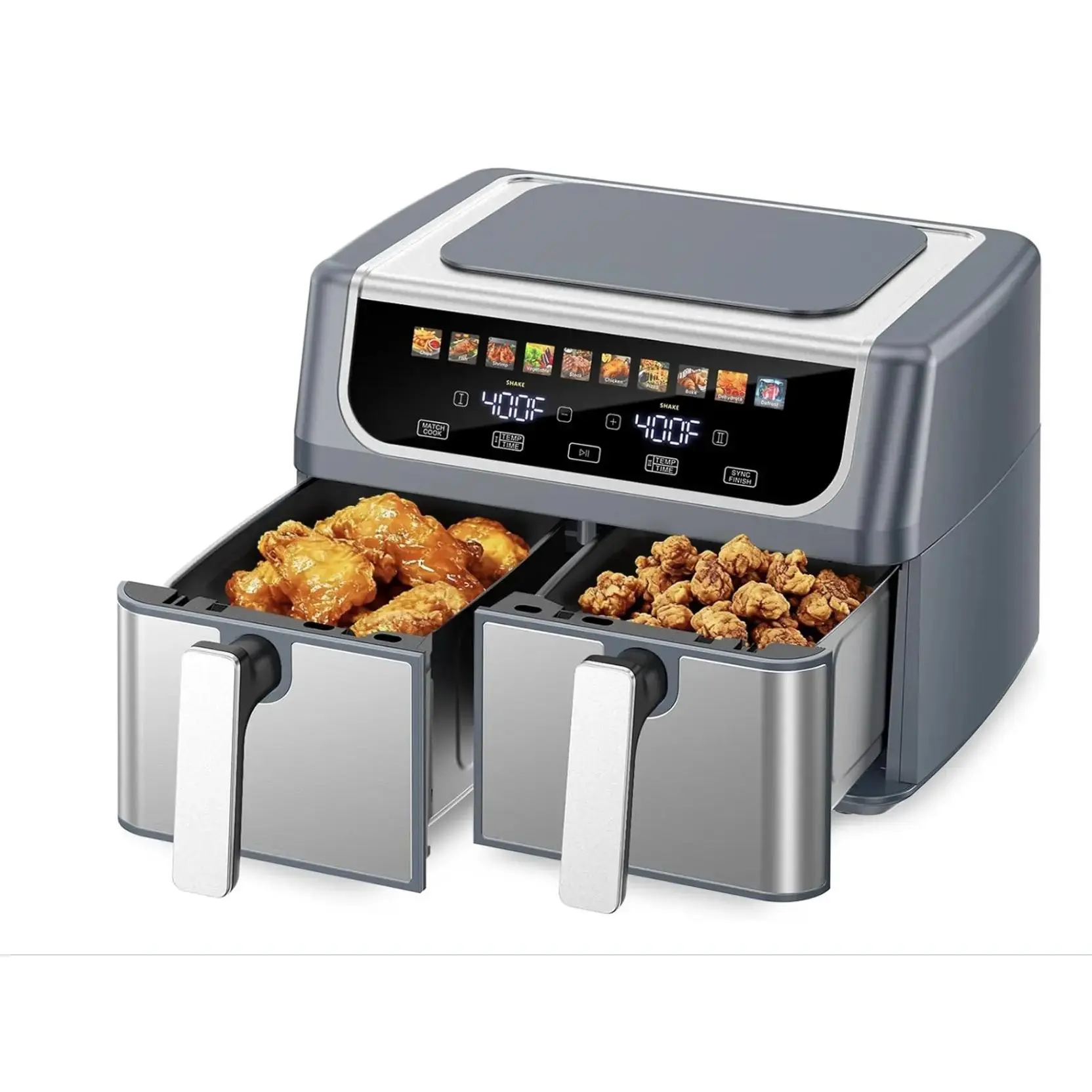 Dual Basket 9.5QT Air Fryer for Family Meals Double Air Fryer with Sync Finish Independent Temp Control and 10-in-1 Cooking Presets