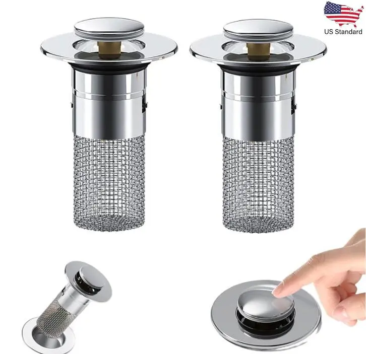 Pop Up Bathroom Sink Drain Stopper - Modern Durable Accessory, Tool-Free Strainer with Removable Stainless Steel Mesh Filter, Hair Catcher for Standard Sinks, Easy to Remove and Clean for Hotels Daily Use