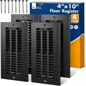 4x10 Floor Register, Black Floor Vent Covers, Heavy Duty Steel Walkable Floor Vents, 4 Pack Vent Covers for  Floor, Wall or Ceiling, with Screws