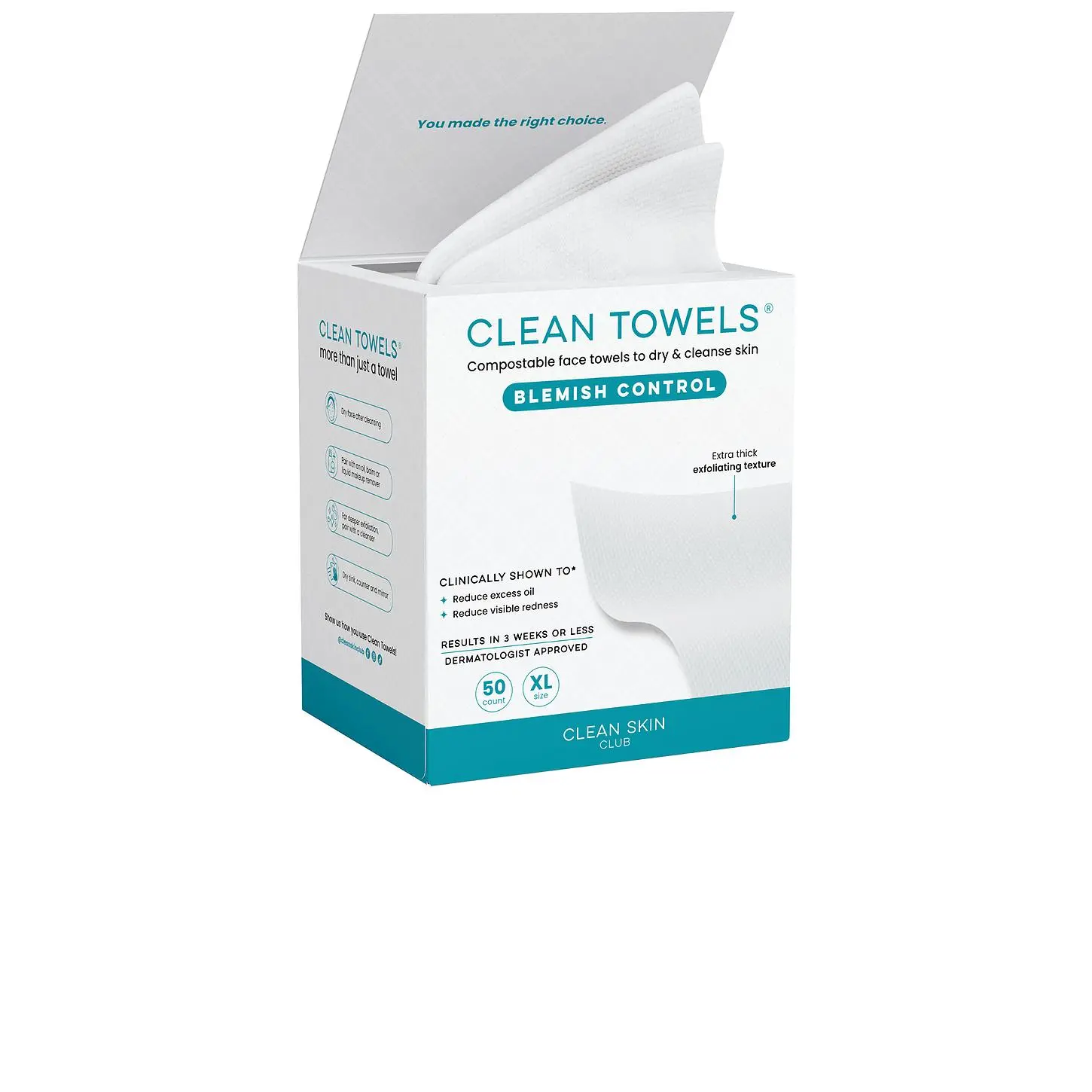 Clean Skin Club Blemish Control Clean Towels XL 50 Count