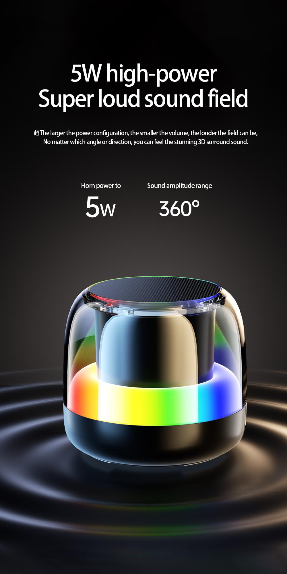 Wireless Bluetooth Speakers with TWS Pairing, Support Bluetooth USB TF AUX Playback, BT5.0, Portable Bluetooth Speaker for Home/Party/Outdoor/Beach, With 7-Color LED Light Audio Cable Charging Rechargeable Smartphone Black