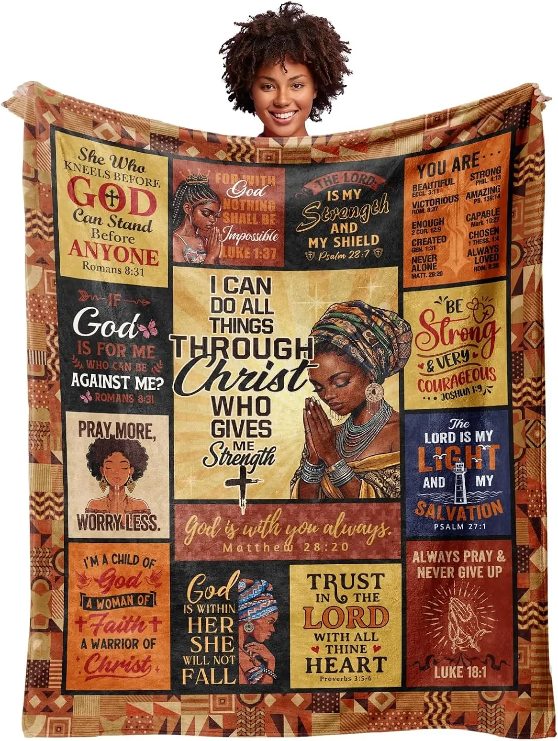 Christian Gifts for Women, Inspirational Bible Verse Throw Blanket for Black Women, African American Spiritual Religious Birthday Gifts for Woman, Soft Flannel Blanket 60X50