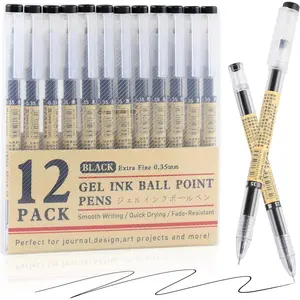 Black Gel Ink Pens  Style Stationery for  Journaling, 0.35mm Extra Fine Point Tip, No Smudge  Ink Pens Quick Drying for Thin Notebook Paper Office School Supplies 12 Pack
