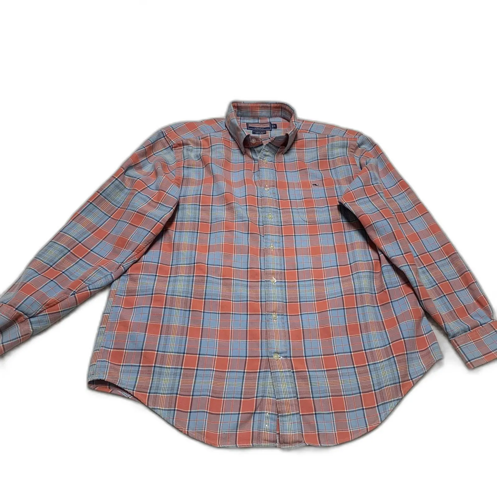 Vineyard Vines Men's XL Blue Orange Plaid Button Tucker Shirt