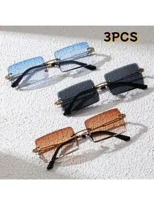 1/3PCS Unisex Fashionable Minimalist Frameless Square Sunglasses, Trendy Beach Eyewear, Perfect for Daily Casual Wear and Party Outfits