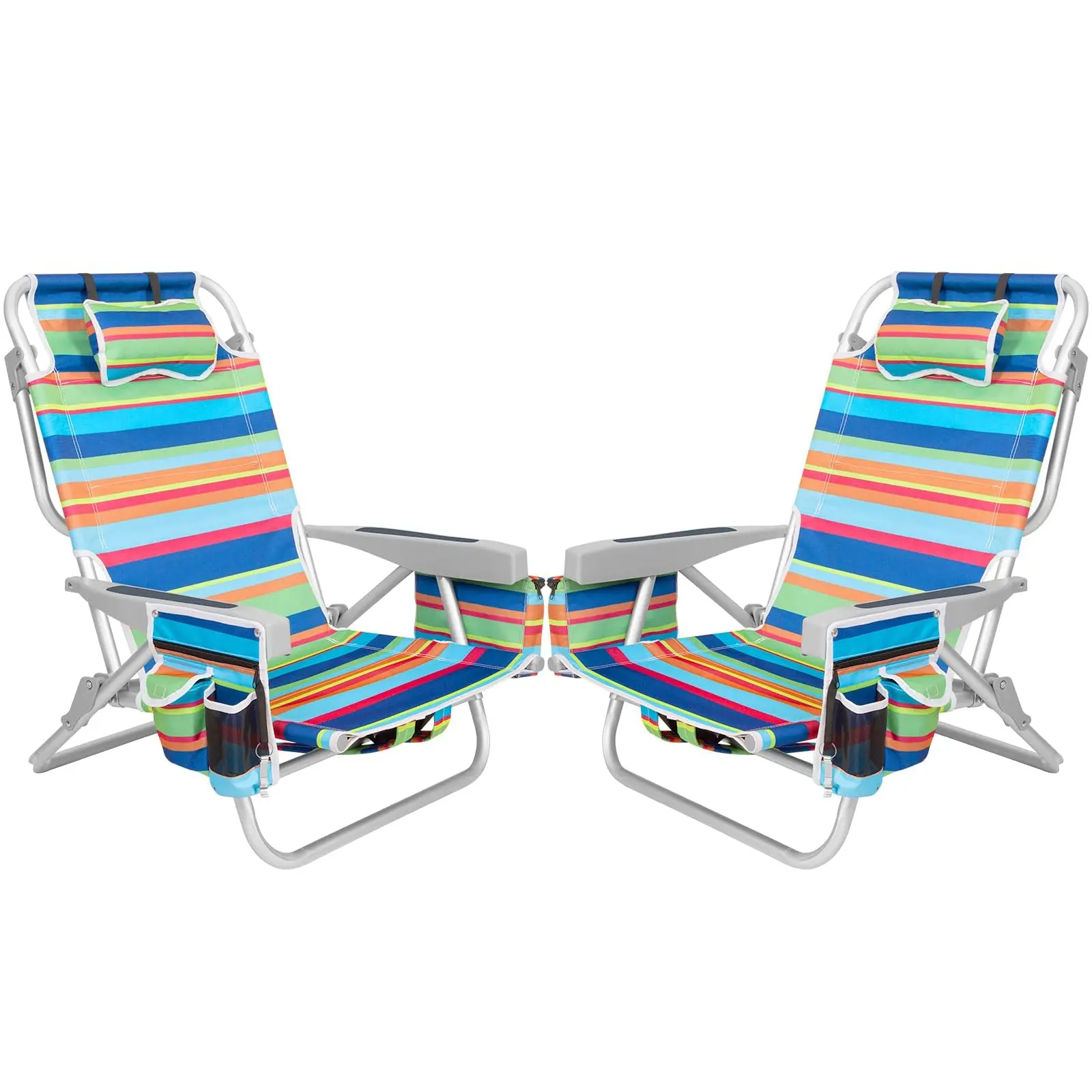 SUNSPIRE Reclining Backpack Beach Chair for Adult, 5-Position Heavy Duty, Aluminum Folding Chair with Cooler Bag Cup Phone Holder, Towel Bar Outdoor Picnic, 2-Pack