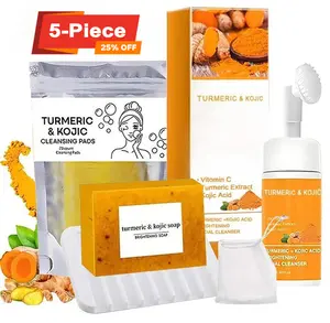 TURMERIC Wash And Care 5 Piece Set-Turmeric Mousse Cleansing,Turmeric Tablets,Self Draining Soap Dish,Exfoliating Foaming Soap Bag,Turmeric Soap Facial Cleansing Skincare Comfort Kit.