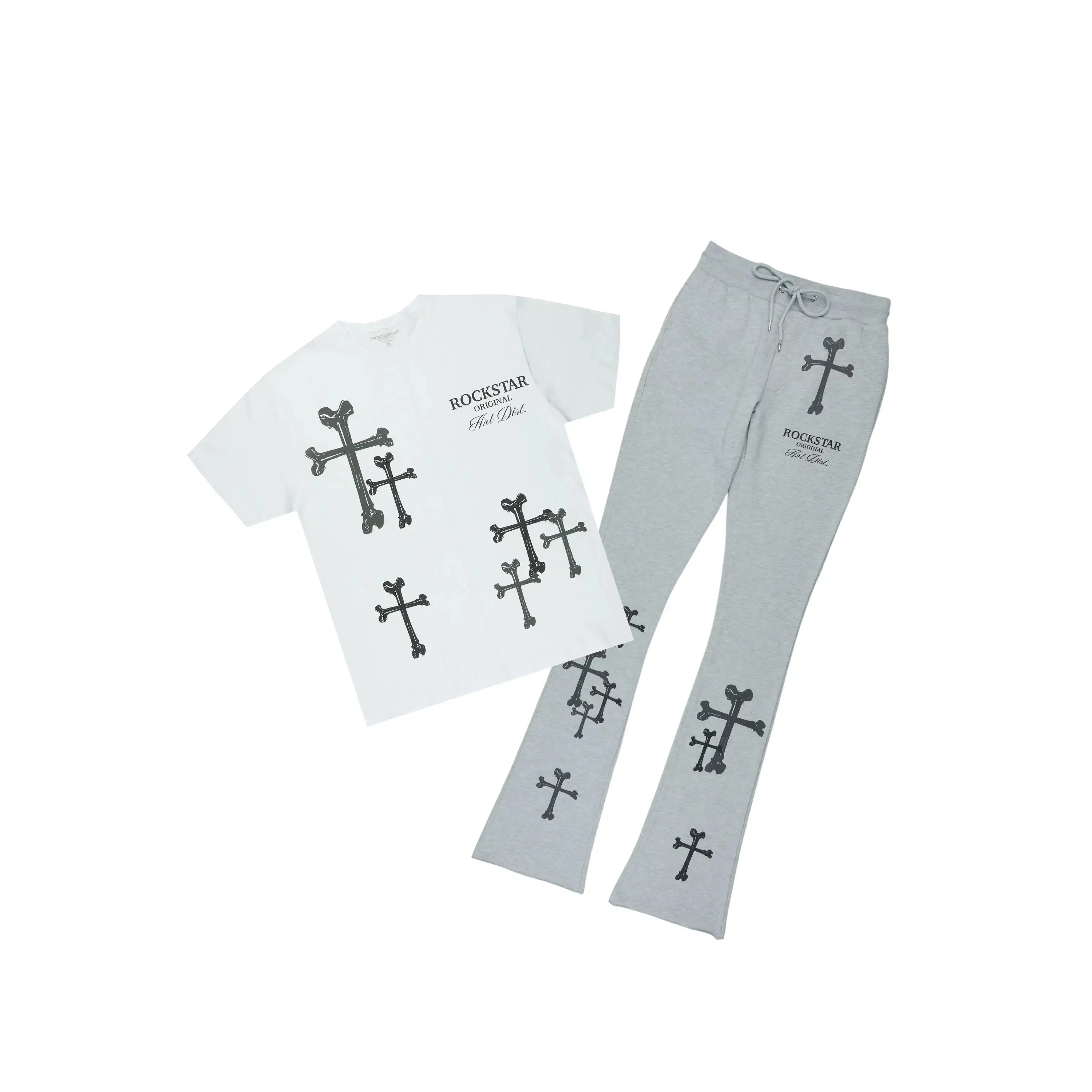 Quanzina White/Heather Grey T-Shirt Stacked Track Set