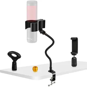 MicroX 13" Flexible Gooseneck Desktop Mic Stand with Upgraded Mic Clip & Heavy Duty Desk Clamp 3/8" to 5/8" Screw Adapter for Blue  & Other Mic