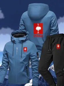 Men's Sportswear 2-Piece Set, Block Flight Jacket & Casual Long Pants, Ostrich & Struthio Text, Fall&winter, Fitted, Natural Waist