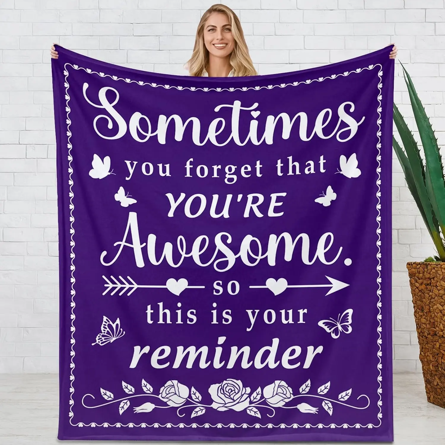 Get Well Soon Gifts for Women, Chemotherapy Must Haves for Women, Purple Blanket Get Well Gifts for Women, Cancer Comfort Gifts Thinking of You Gifts for Women Men Positive Blanket 50x60''