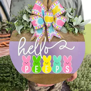 Happy Easter Front Door Decor, Easter Welcome Sign, Hello Peeps Wreath, Easter Front Door Wreath, Easter Door Hanger, Easter Gift, Decoration