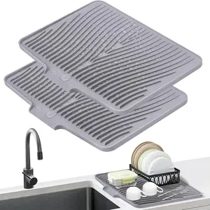 2 pcs high-quality kitchen accessories: draining mat and drainage mat; dish drying mat; slanted design for drainage; bathroom cosmetics draining mat; premium silicone material; essential for the kitchen and easy to store; large size: 34.5 × 19 inches