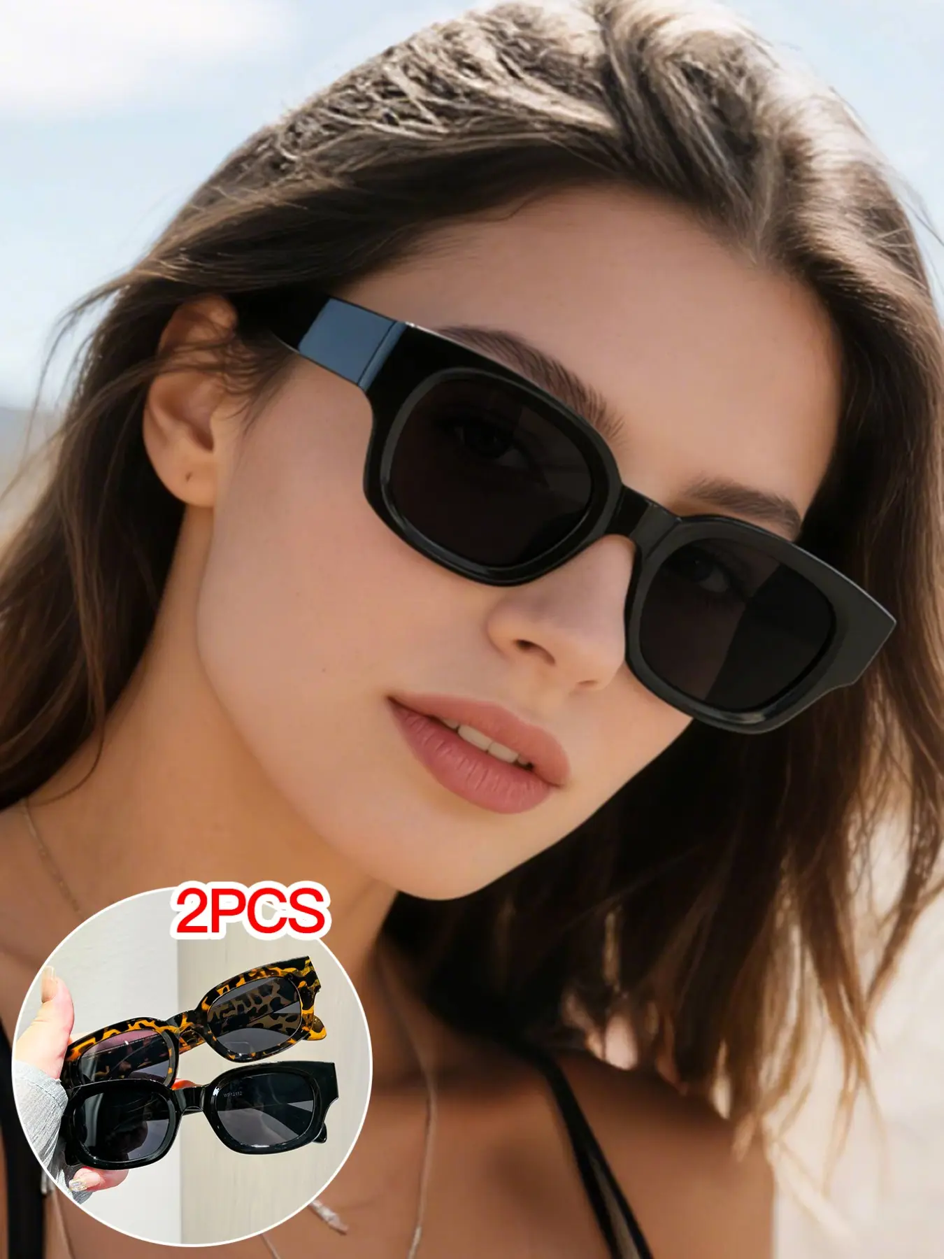 2 Pairs High-Quality Women's Fashion Sunglasses, Lightweight UV Protection, Casual Rectangle Frame, Ideal for Daily Use and Driving