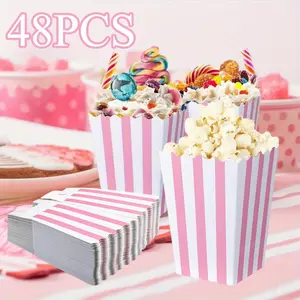 Popcorn Carton Creative Disposable Fried Food Carton Striped Popcorn Carton, Paper Snack Box, Snack Bag, Chicken Rice Noodles, Dessert Box, Perfect for Parties and Festival Occasions
